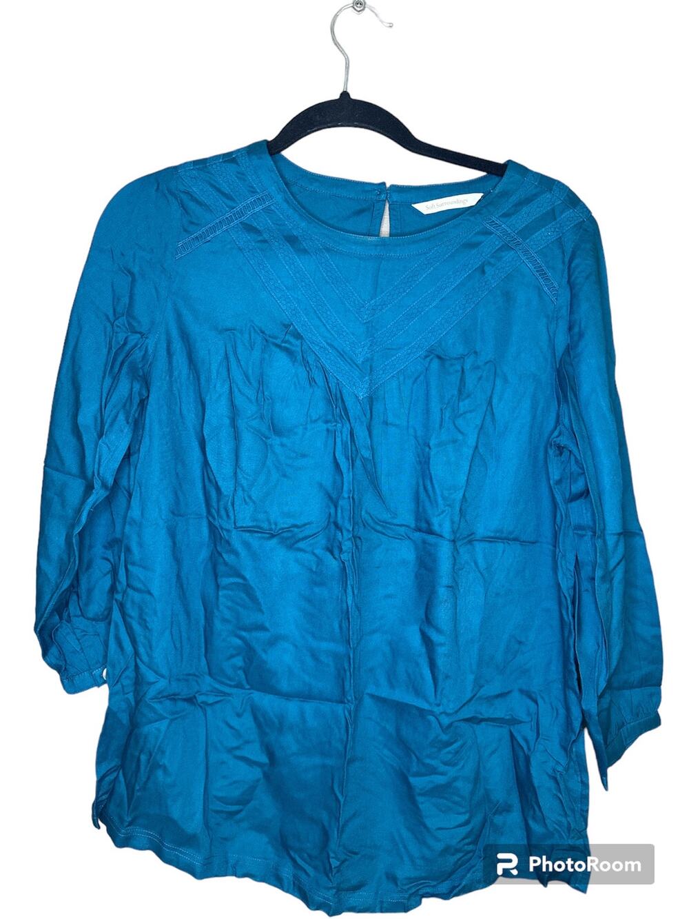 Soft Surroundings Blue Turquoise Long Sleeve 'Lithonia' Tunic Blouse Size XS